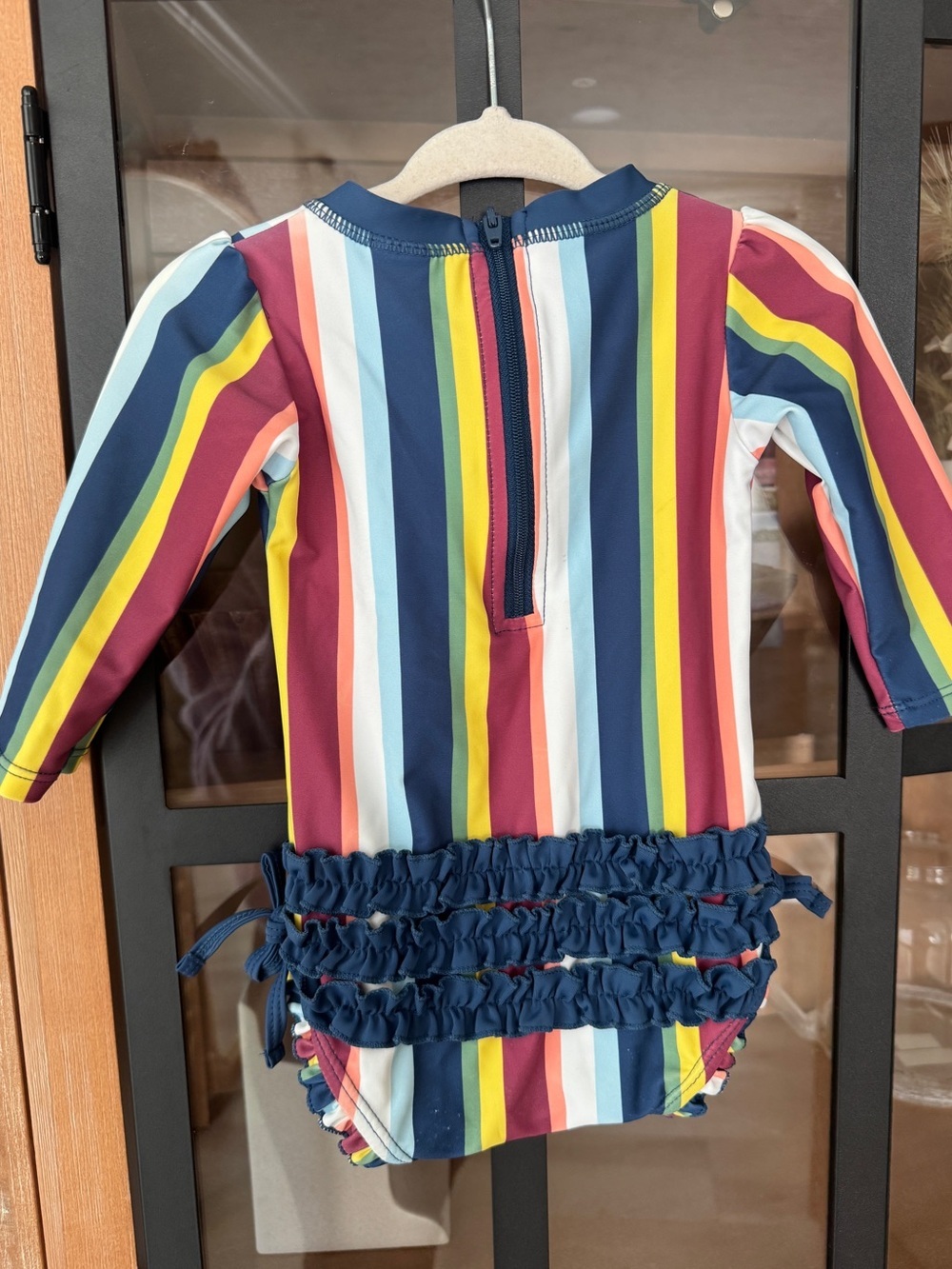 Rufflebutts baby girl rashguard swimsuit long sleeve one piece striped zipper